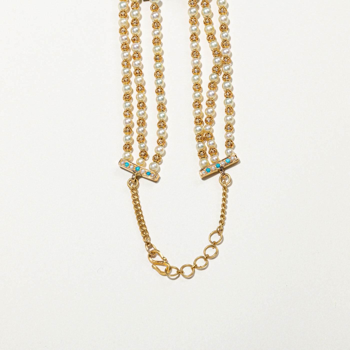 22k Turquoise & Pearl Floral Multi Layered Necklace | 13.5"