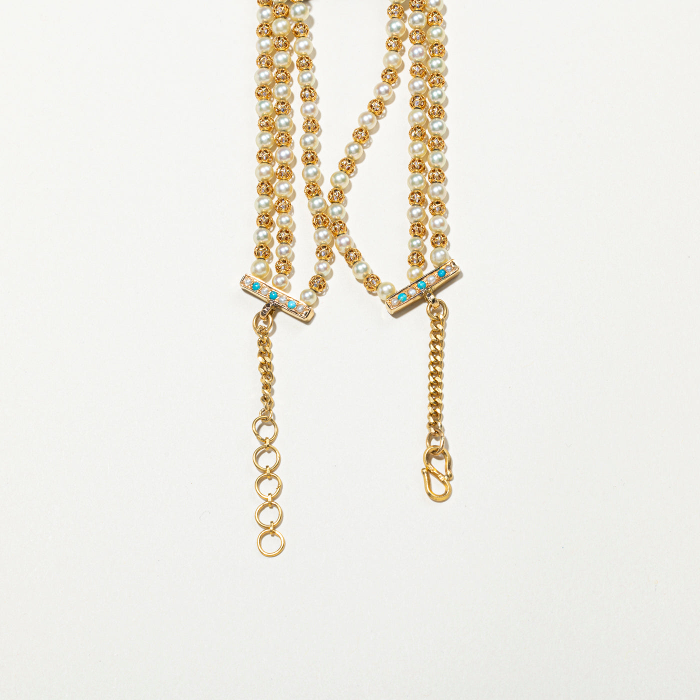 22k Turquoise & Pearl Floral Multi Layered Necklace | 13.5"