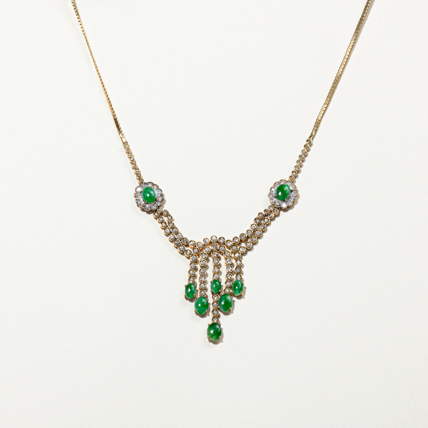 14k Jade & Diamond Encrusted Necklace | 2.20ctw | 15.5"