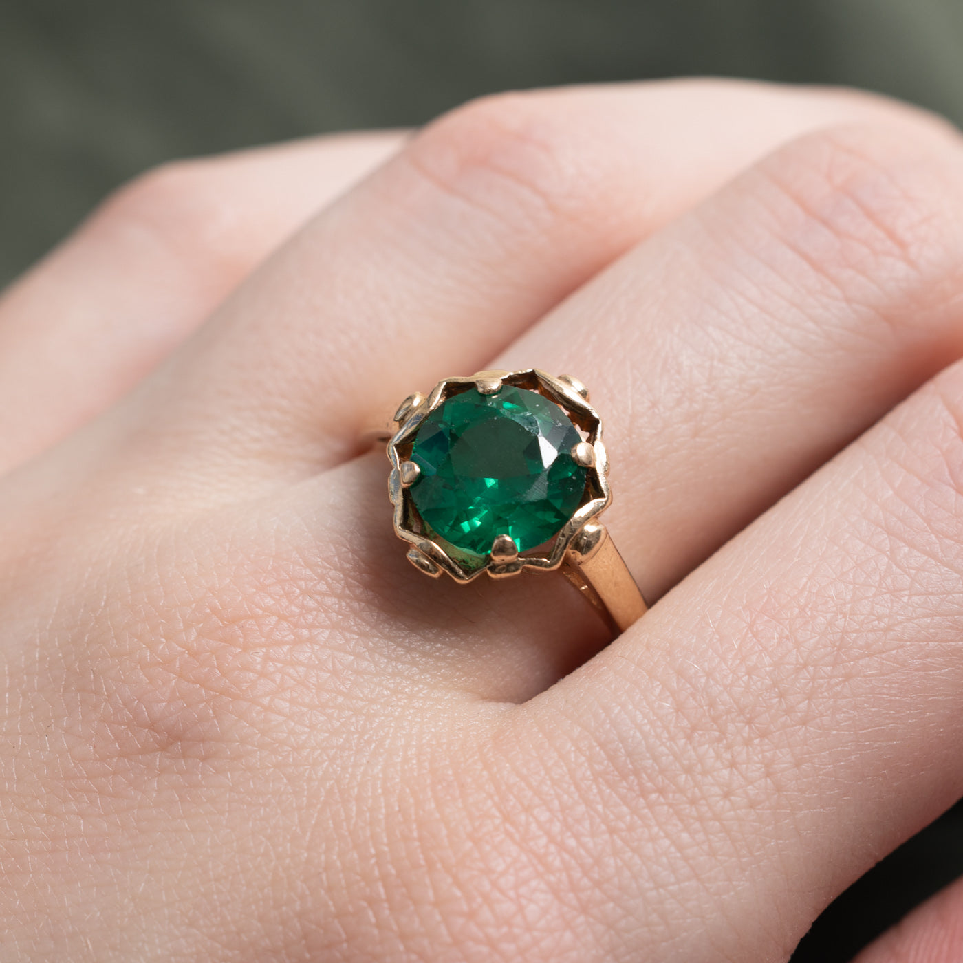 Bague solitaire vintage canadienne en or 10 carats et verre vert | 1,60 ct | Taille 8