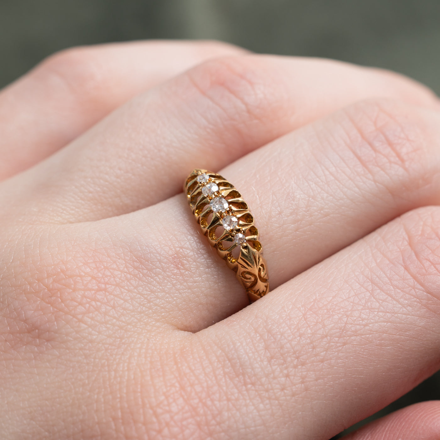 1912 Birmingham 18K Five Stone Old Mine Cut Boat Ring | 0.14ctw | SZ 6.5