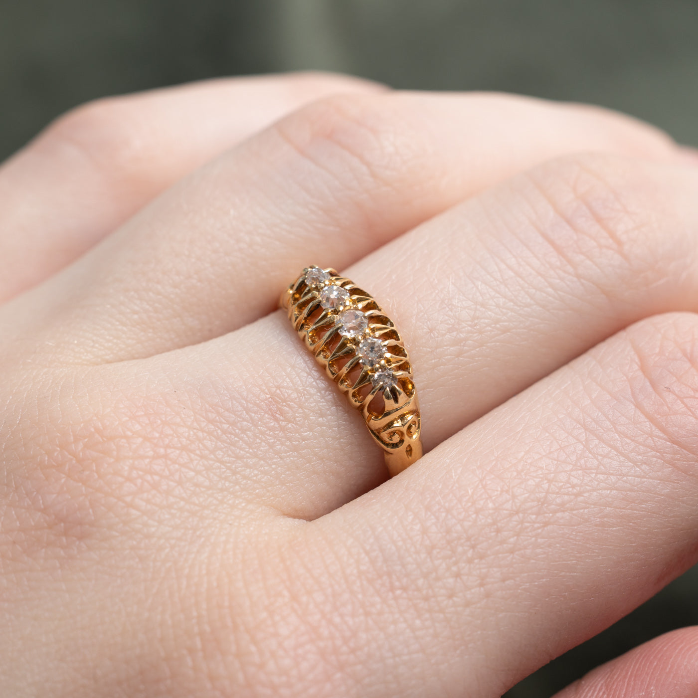 1908 Birmingham 18K Five Stone Old Mine Cut Diamond Boat Ring | 0.25ctw | SZ 6.75