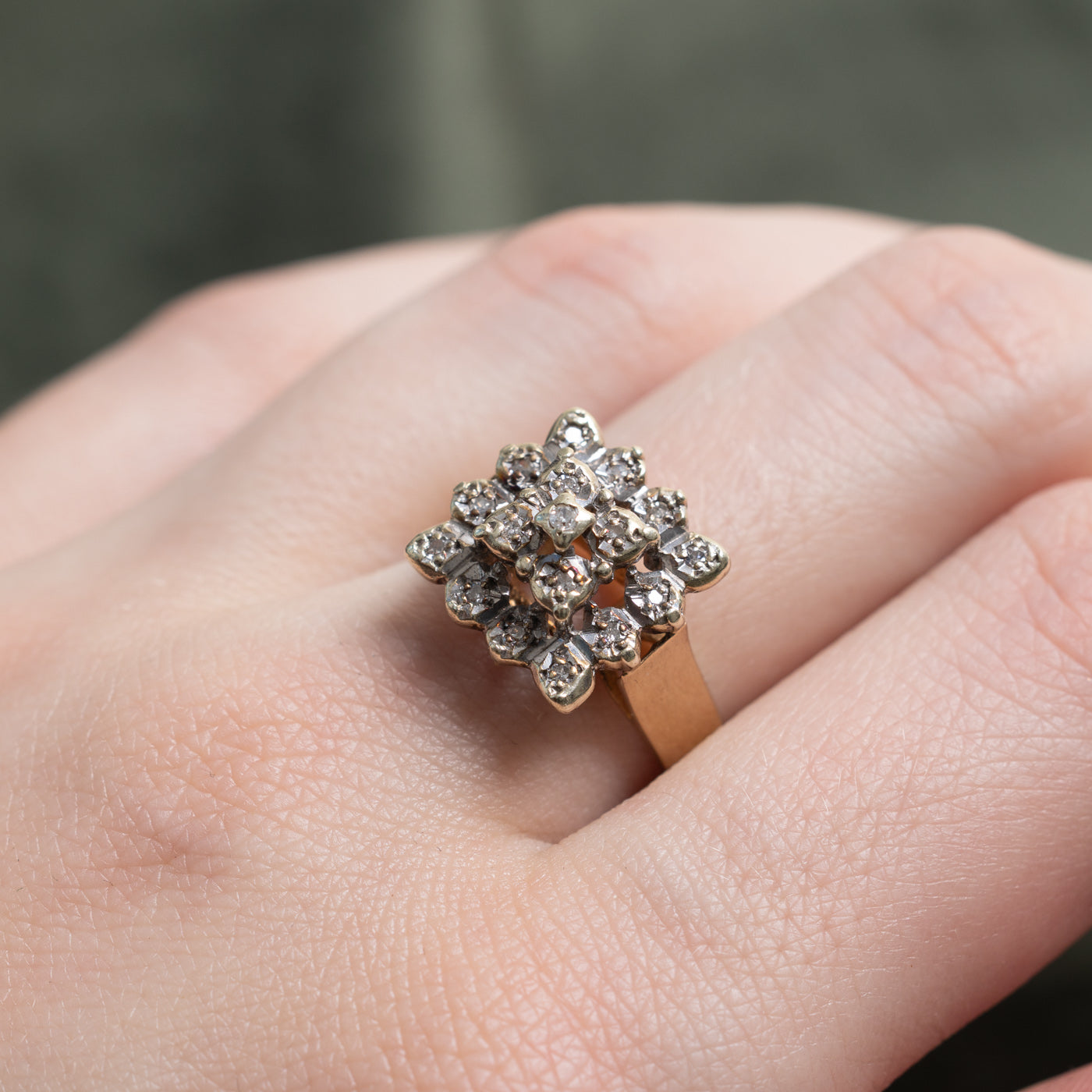 1980 Birmingham 9K Diamond Square Cluster Ring | 0.09ctw | SZ 7.25