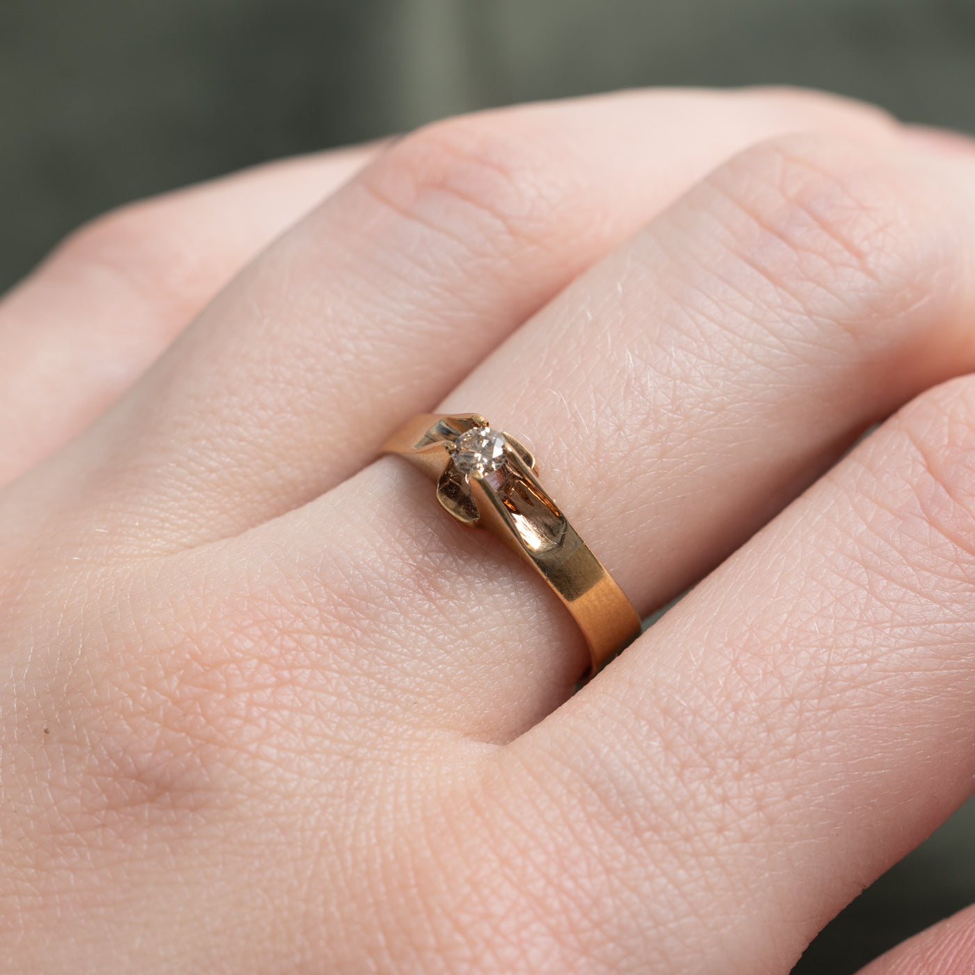 1991 Soviet Hallmarked Solitaire Belcher Set Ring | 0.10ct | SZ 7