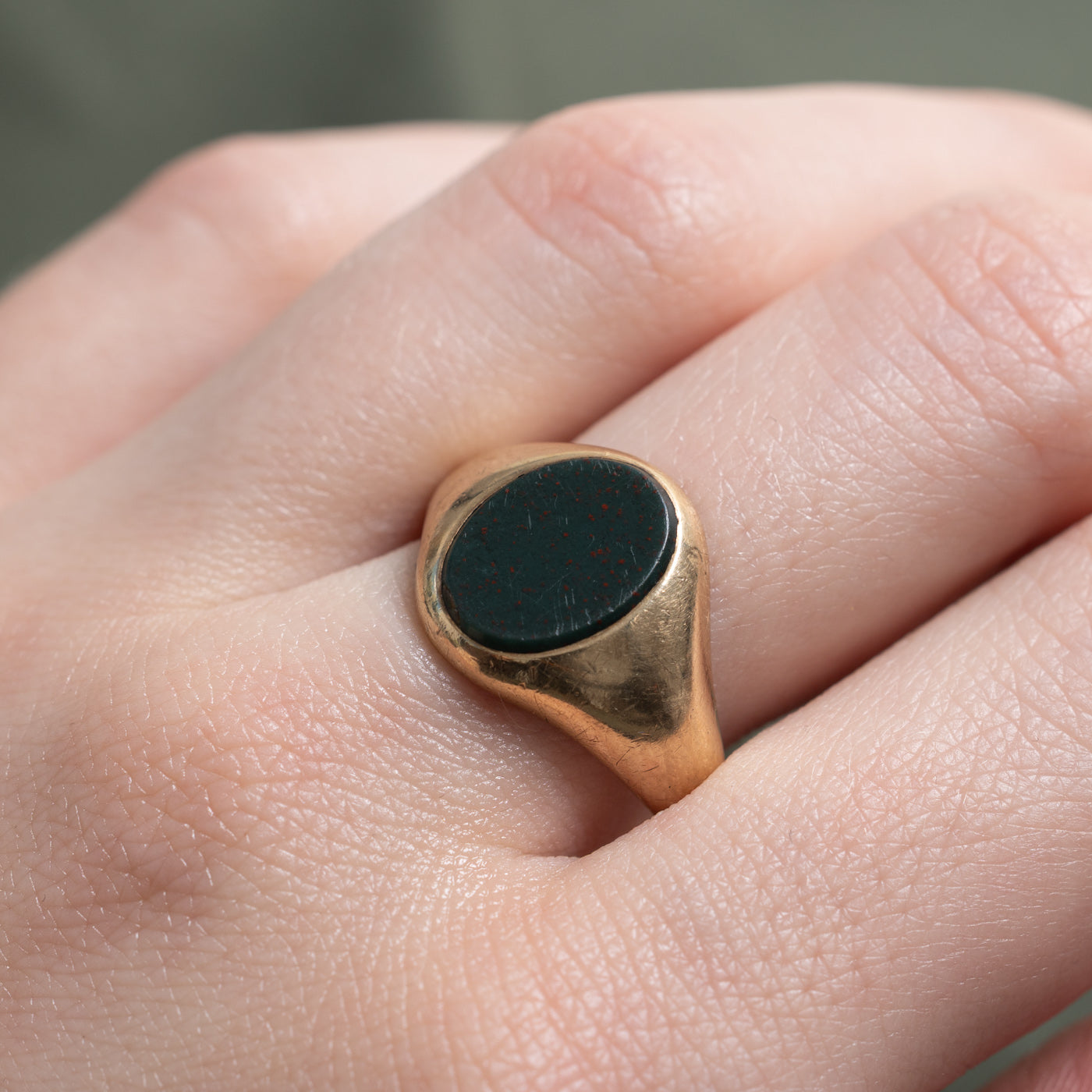 1967 Birmingham 9K Bloodstone Signet Ring | 1.80ct | SZ 8.5