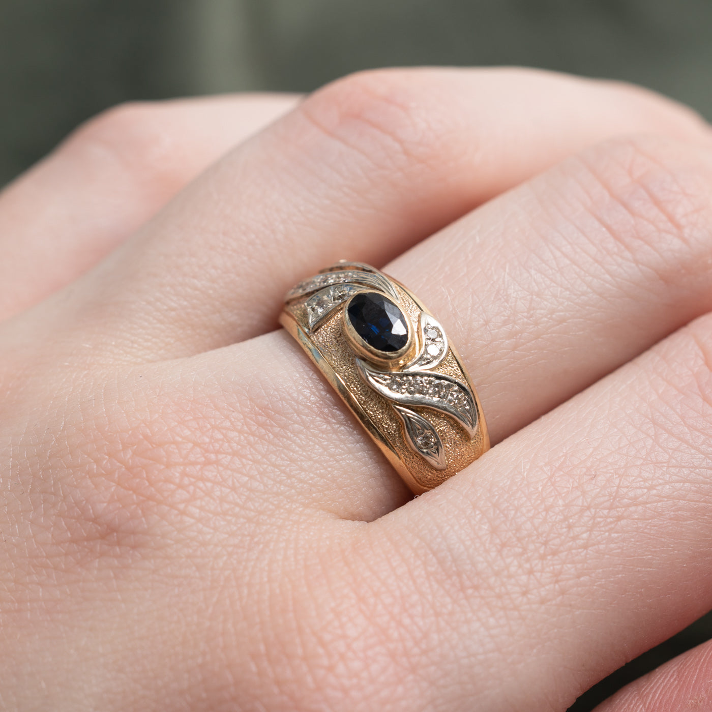 East West Sapphire & Diamond Floral Accented Ring | 0.50ct, 0.16ctw | SZ 7.5