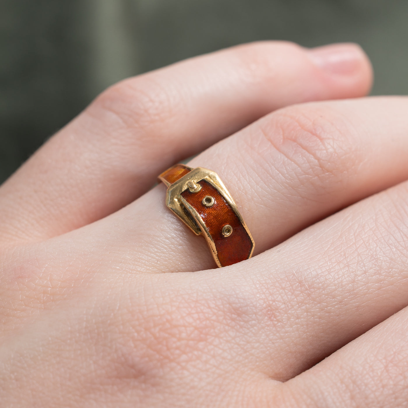 Italian 18K Enamel Buckle Ring | SZ 5.5