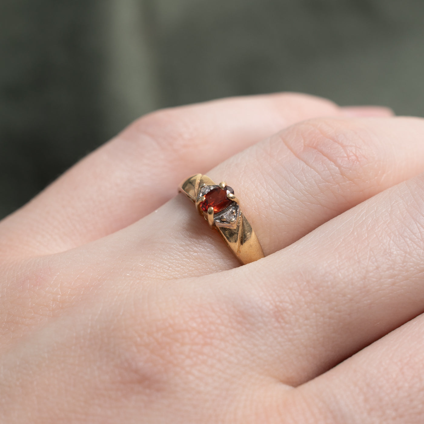10K Garnet & Diamond Accented Ring | 0.20t, 0.01ctw | SZ 5