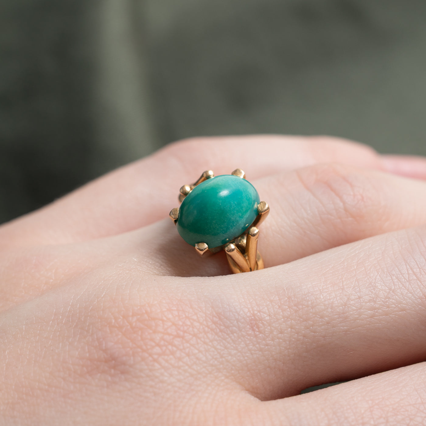 Egyptian 18K Simulated Turquoise Cocktail Ring | 5.50ct | SZ 5