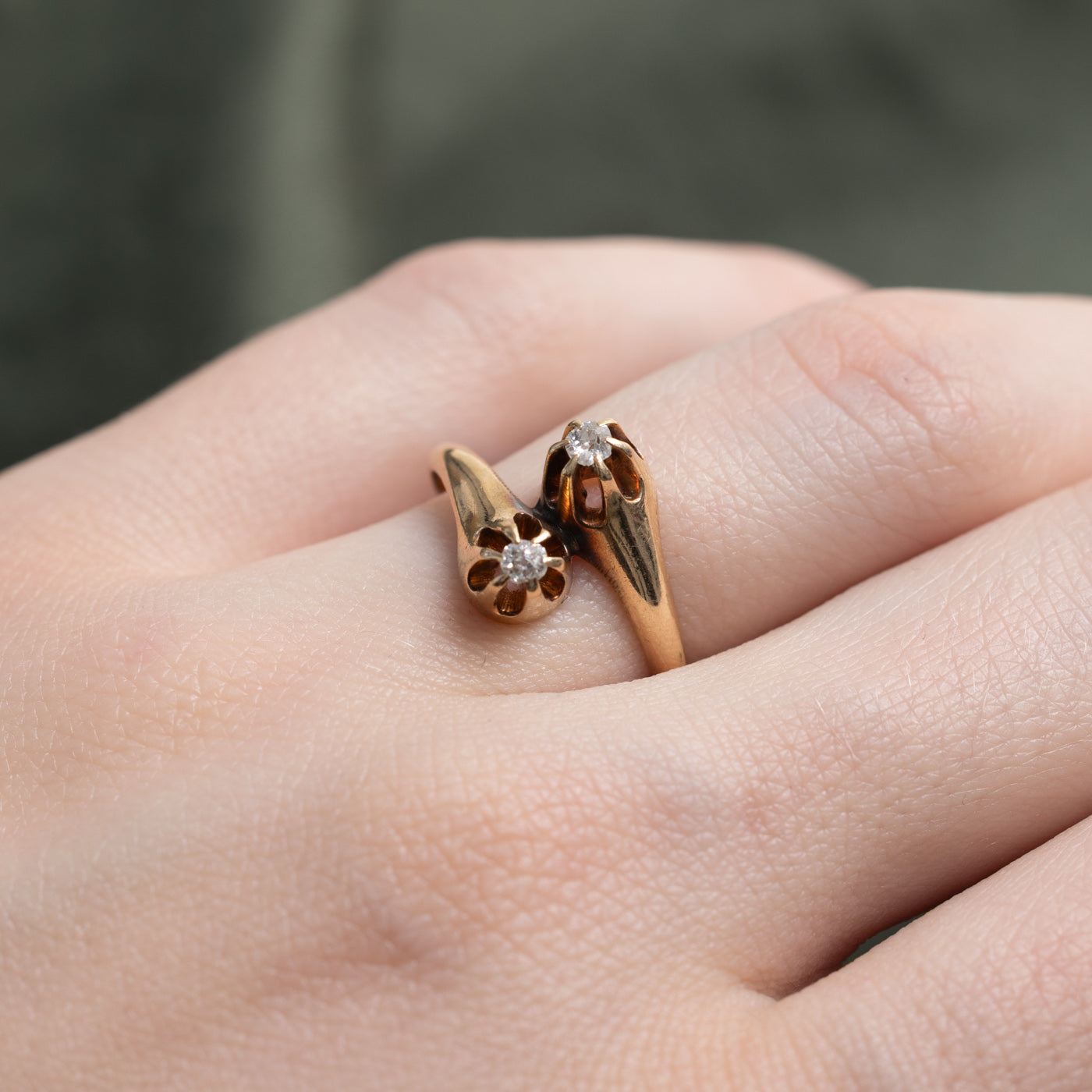 Bague Toi et Moi en or 14 carats avec diamant taille ancienne | 0,10 ct | Taille 6,5