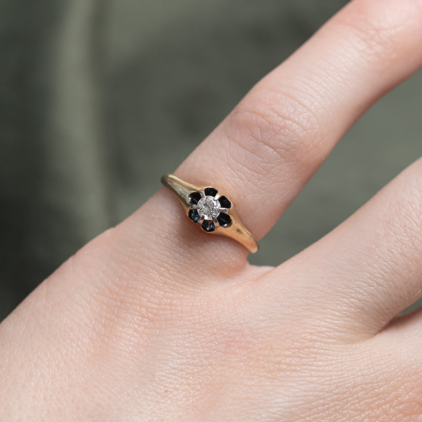 14K Old European Cut Belcher Set Diamond Ring | 0.14ct | SZ 3.5