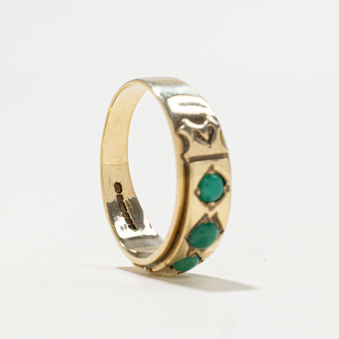 Bague Sheffield 9K trois pierres turquoise imitation 1989 | 0,24 ct | Taille 6,75