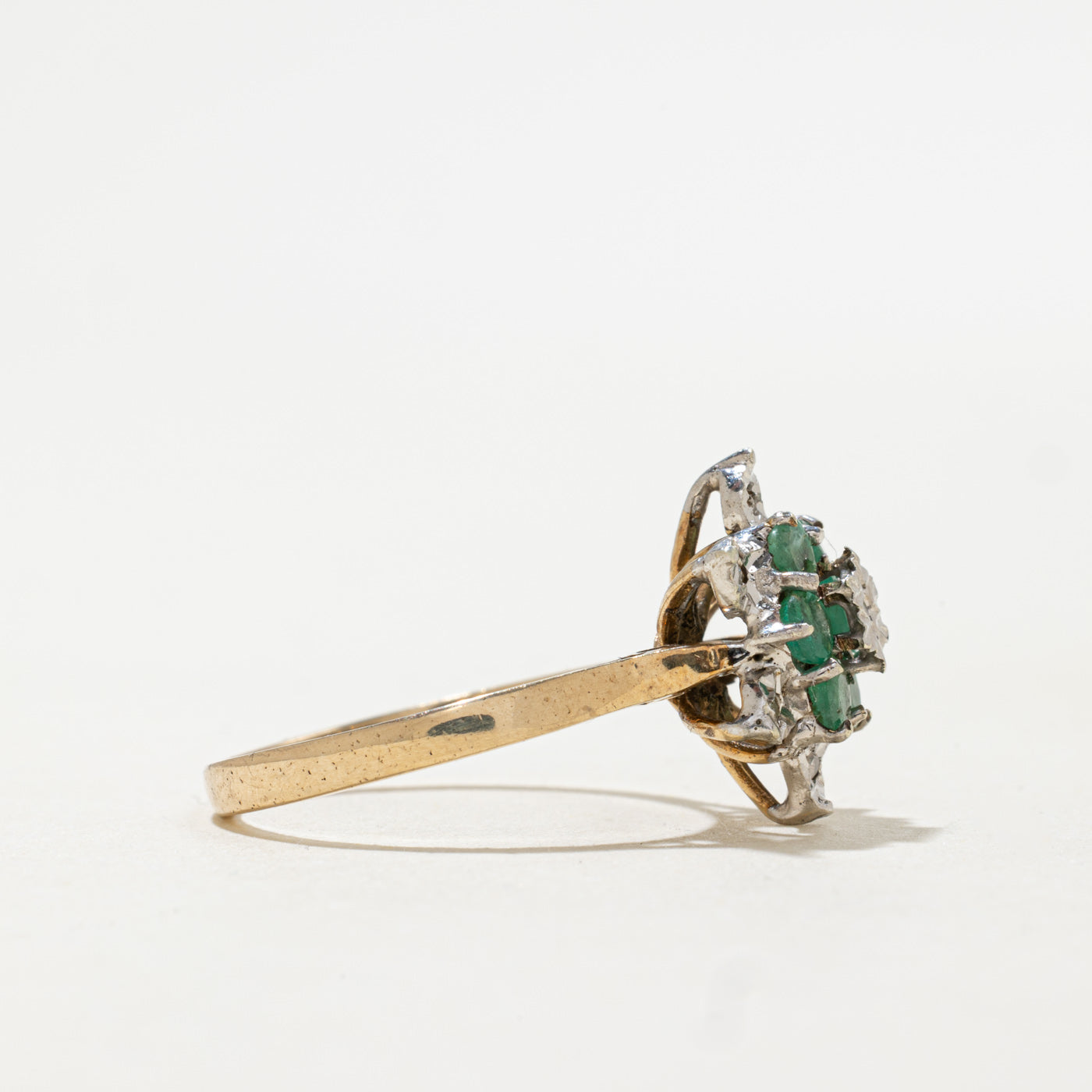 1978 London 9K Emerald & Diamond Floral Floral Cluster | 0.50ctw, 0.04ctw | SZ 7.25