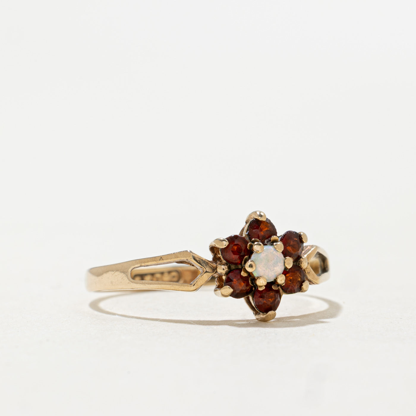 1984 Birmingham 9K Ruby & Opal Floral Cluster Ring | 0.33ctw | SZ 7