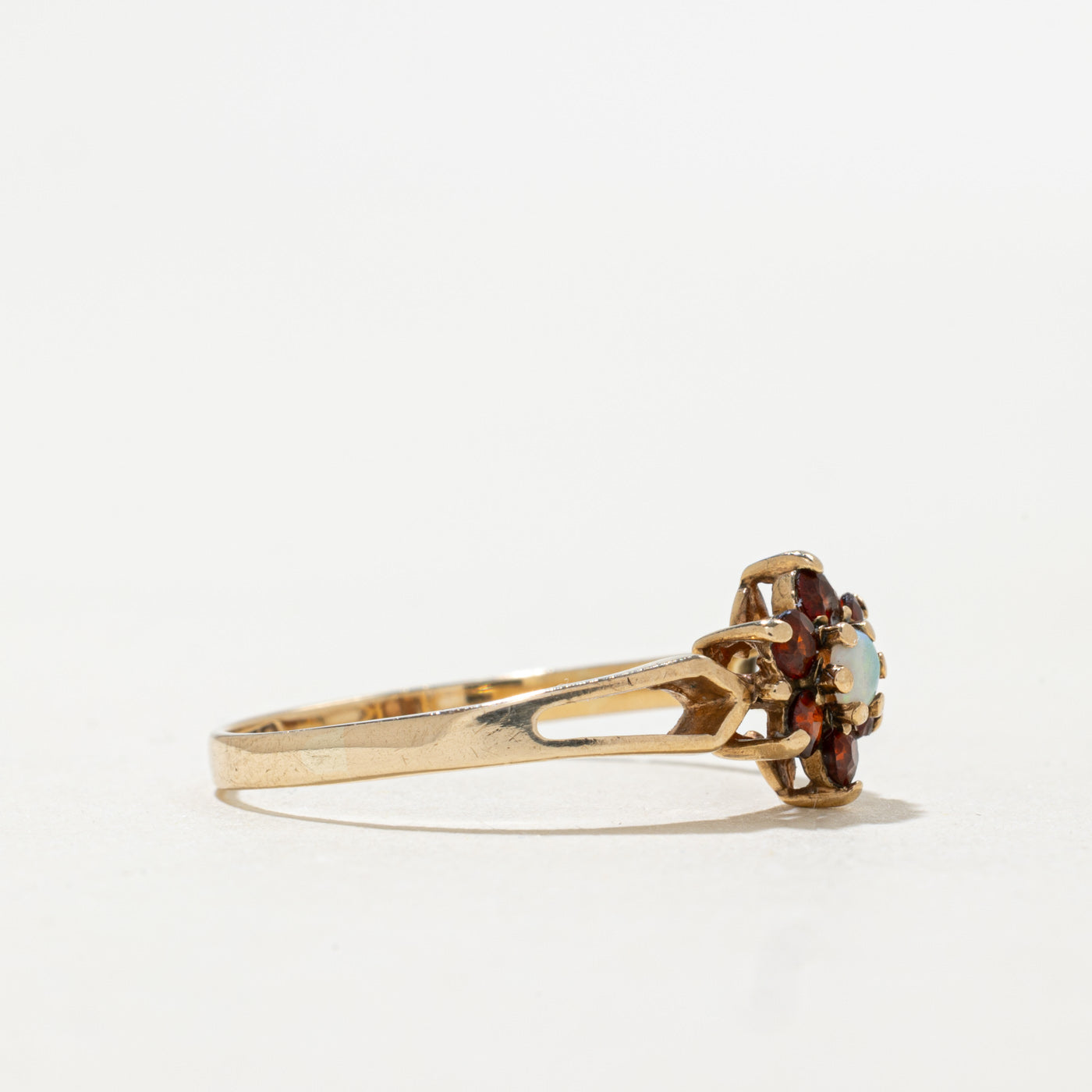 1984 Birmingham 9K Ruby & Opal Floral Cluster Ring | 0.33ctw | SZ 7