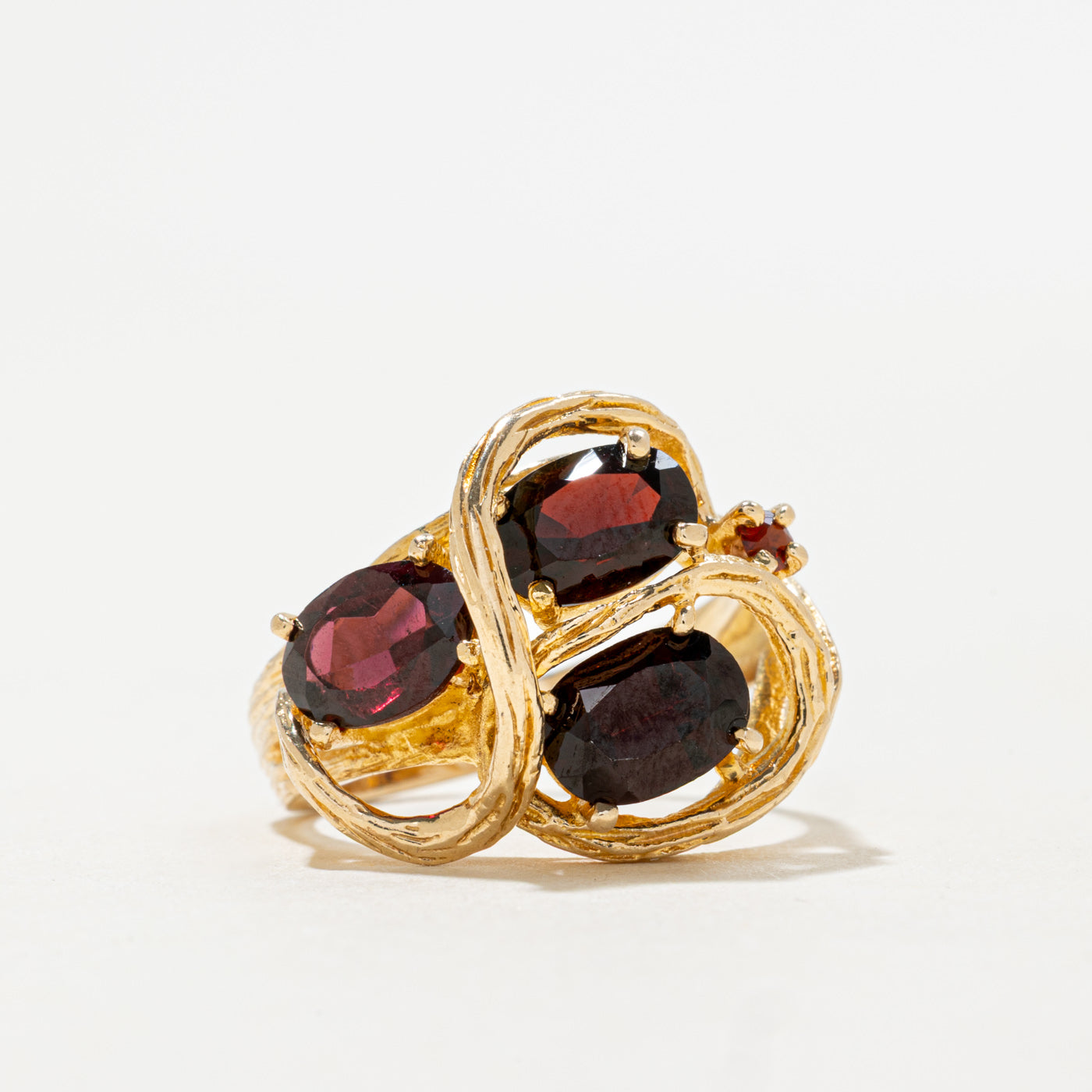 Bague cocktail vintage canadienne en or 14 carats, motif abstrait de grenats | 2,10 ct | Taille 5,75