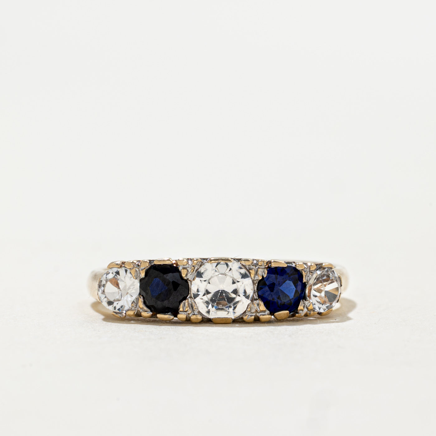 1978 Birmingham 9K Five Stone Glass & Synthetic Sapphire Ring | 0.99ctw | SZ 7.25