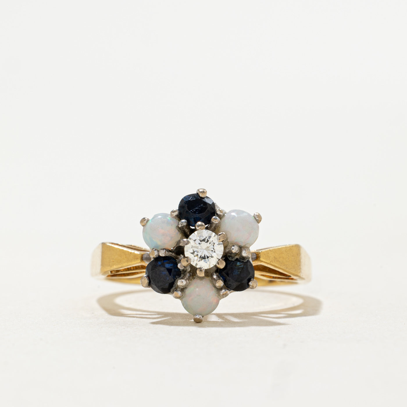 1970 London 18K Multi Gemstone & Diamond Floral Cluster Ring | 0.60ctw, 0.11ct | SZ 5.75