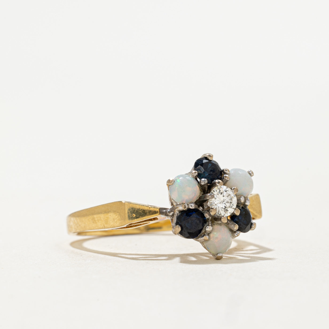 1970 London 18K Multi Gemstone & Diamond Floral Cluster Ring | 0.60ctw, 0.11ct | SZ 5.75