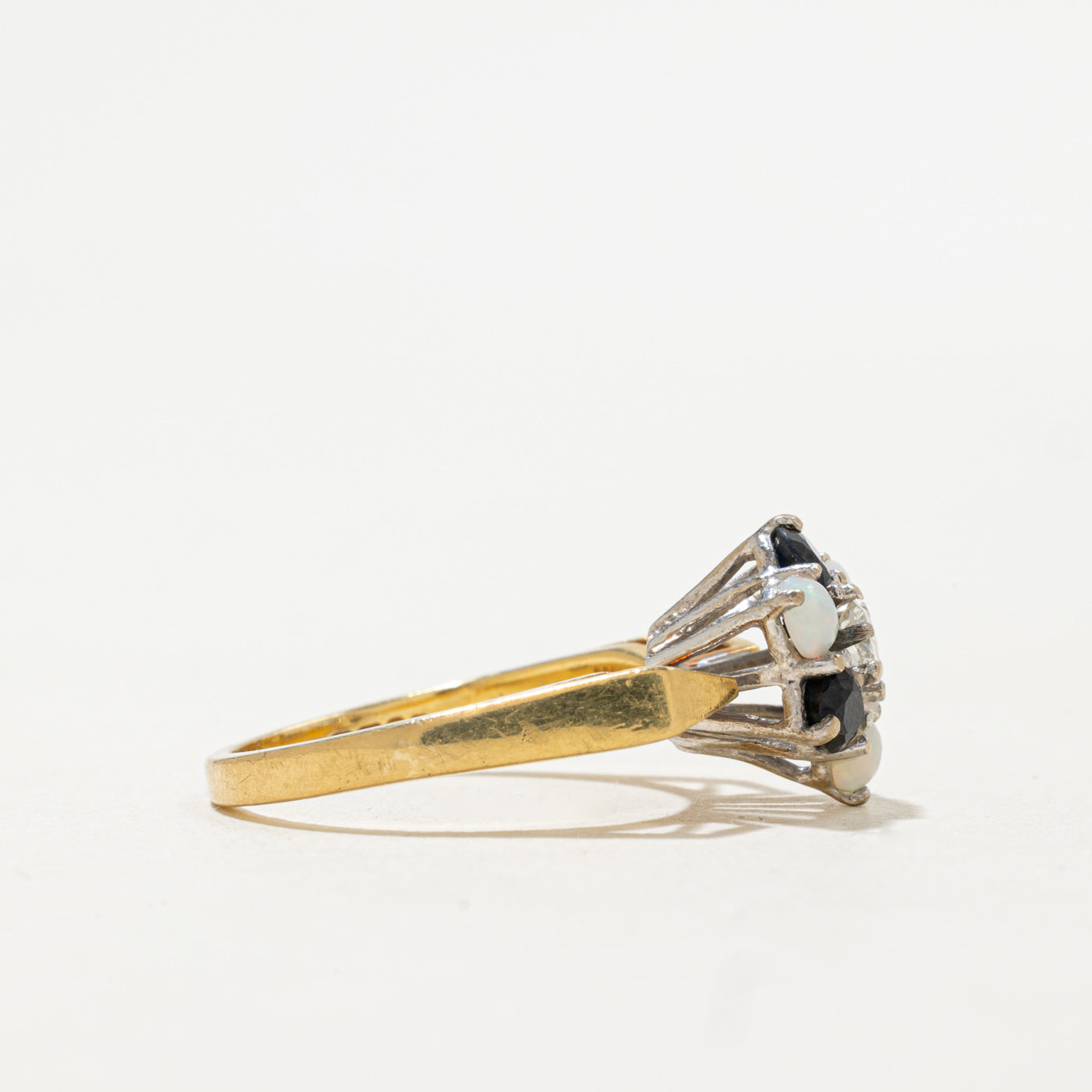 1970 London 18K Multi Gemstone & Diamond Floral Cluster Ring | 0.60ctw, 0.11ct | SZ 5.75