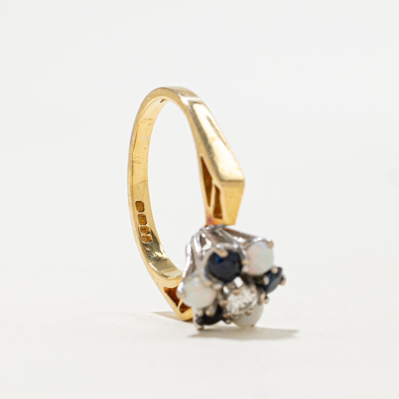 1970 London 18K Multi Gemstone & Diamond Floral Cluster Ring | 0.60ctw, 0.11ct | SZ 5.75