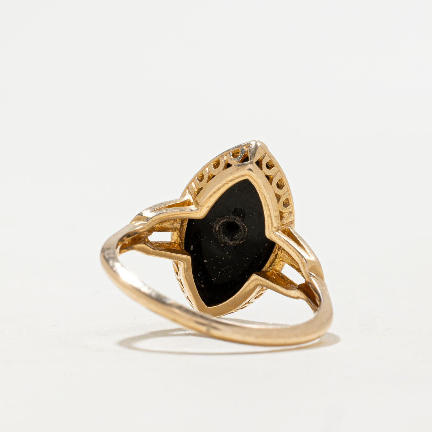 Vintage Canadian 14K Onyx & Diamond Navette Ring | 2.62ct, 0.02ct | SZ 5.75