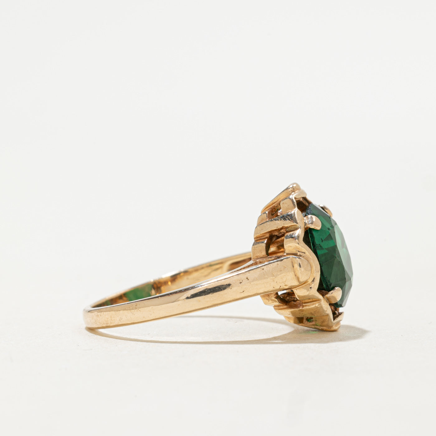 Bague solitaire vintage canadienne en or 10 carats et verre vert | 1,60 ct | Taille 8