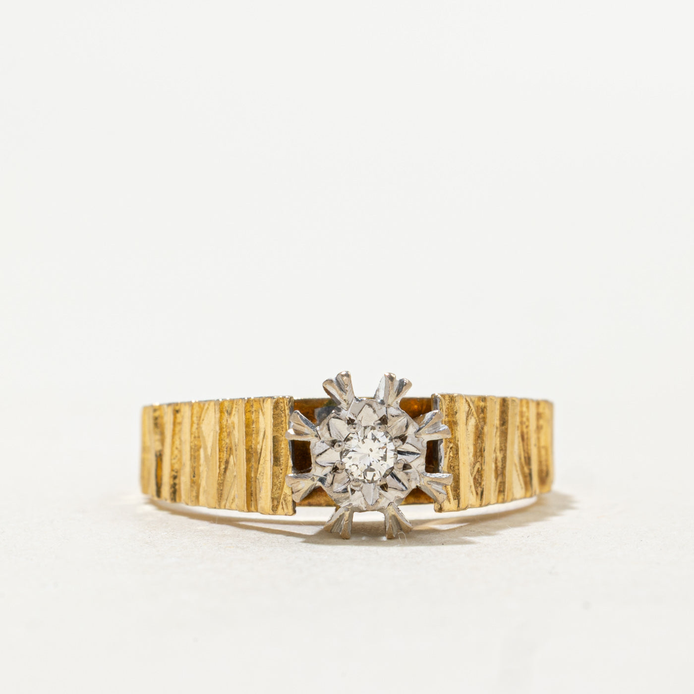 1970 Birmingham 18K Illusion Set Diamond Textured Ring | 0.05ct | SZ 7.5