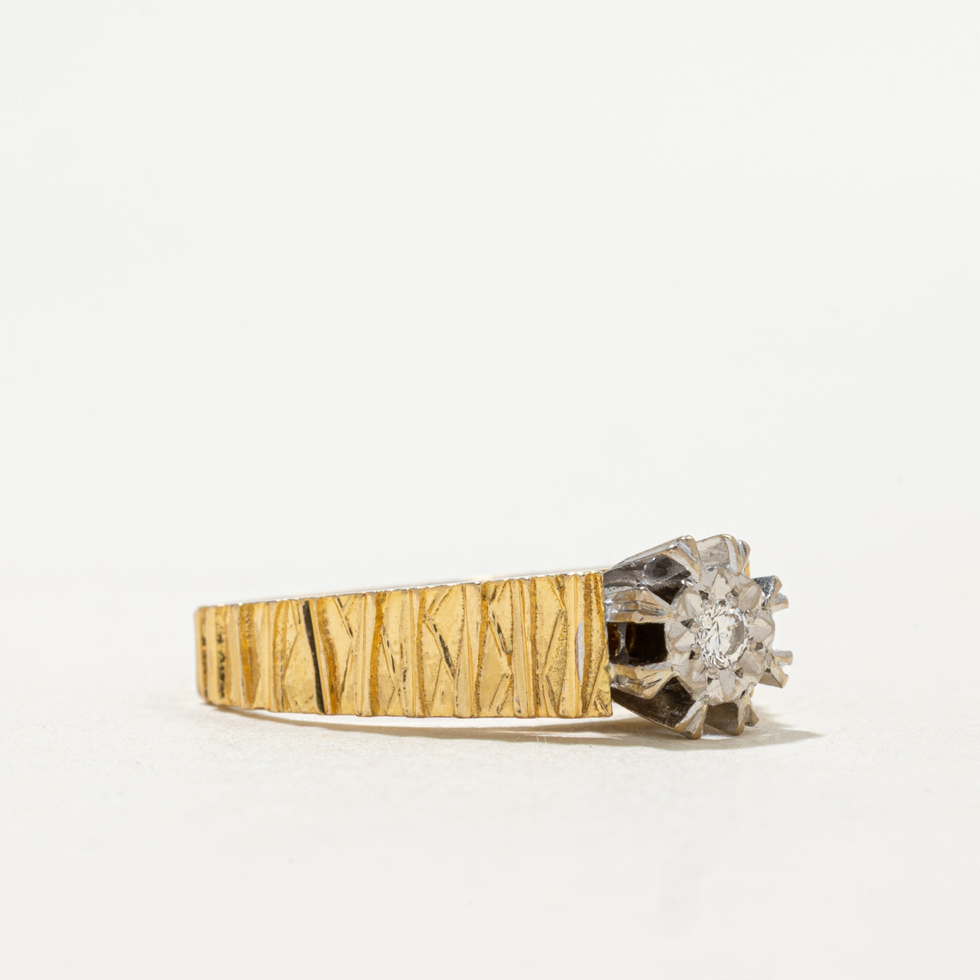 1970 Birmingham 18K Illusion Set Diamond Textured Ring | 0.05ct | SZ 7.5