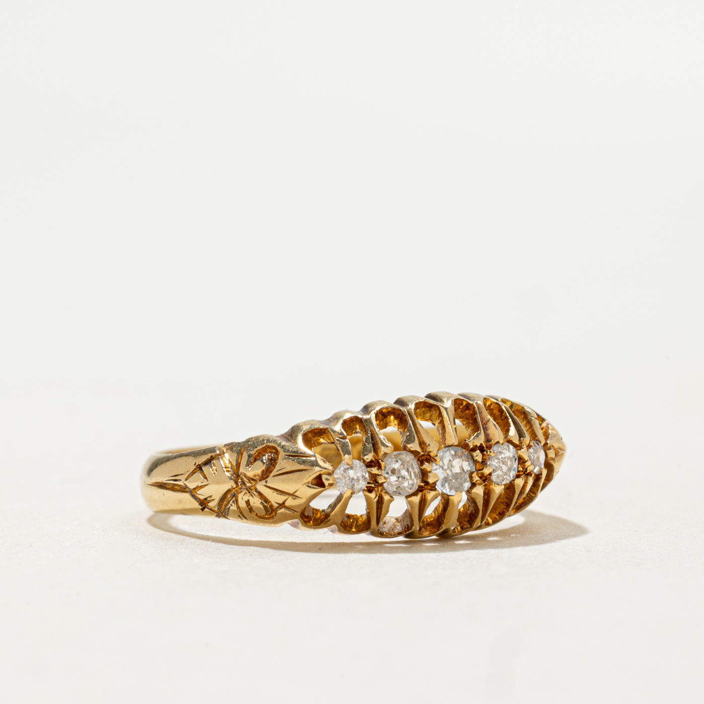1912 Birmingham 18K Five Stone Old Mine Cut Boat Ring | 0.14ctw | SZ 6.5