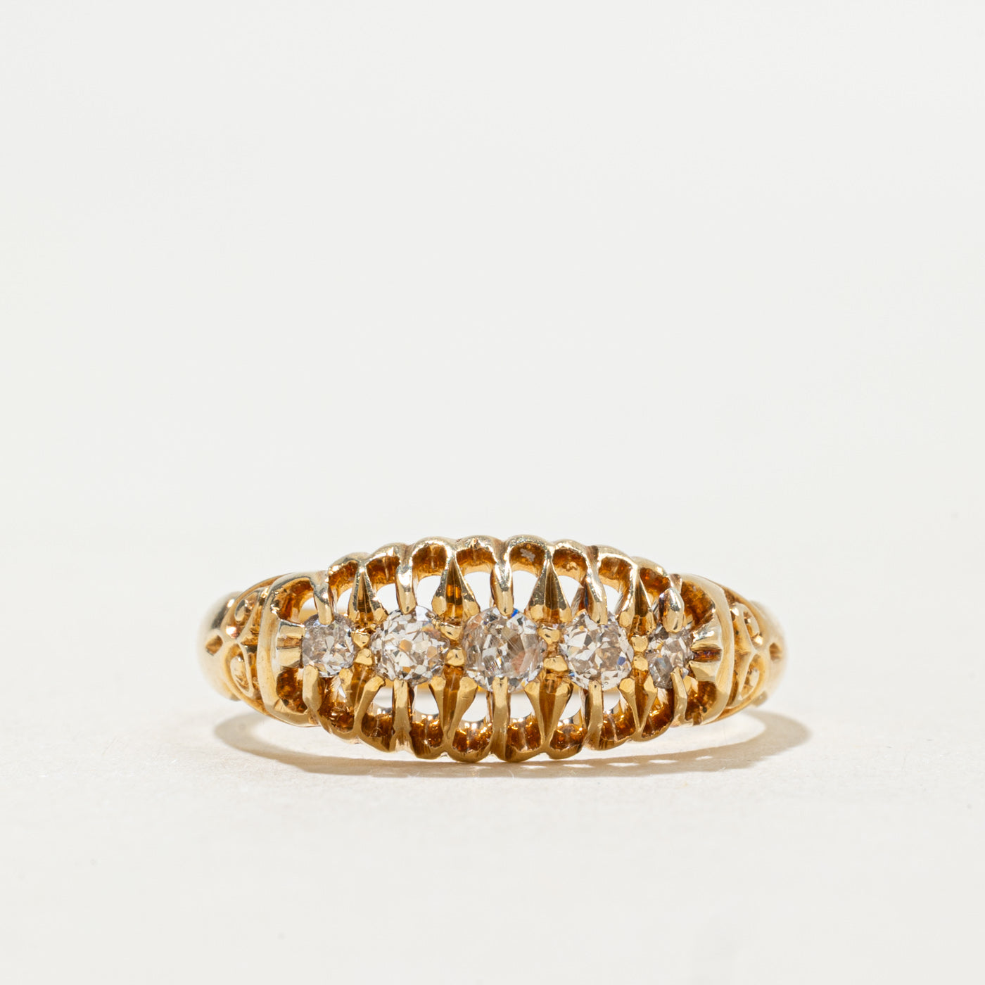 1908 Birmingham 18K Five Stone Old Mine Cut Diamond Boat Ring | 0.25ctw | SZ 6.75