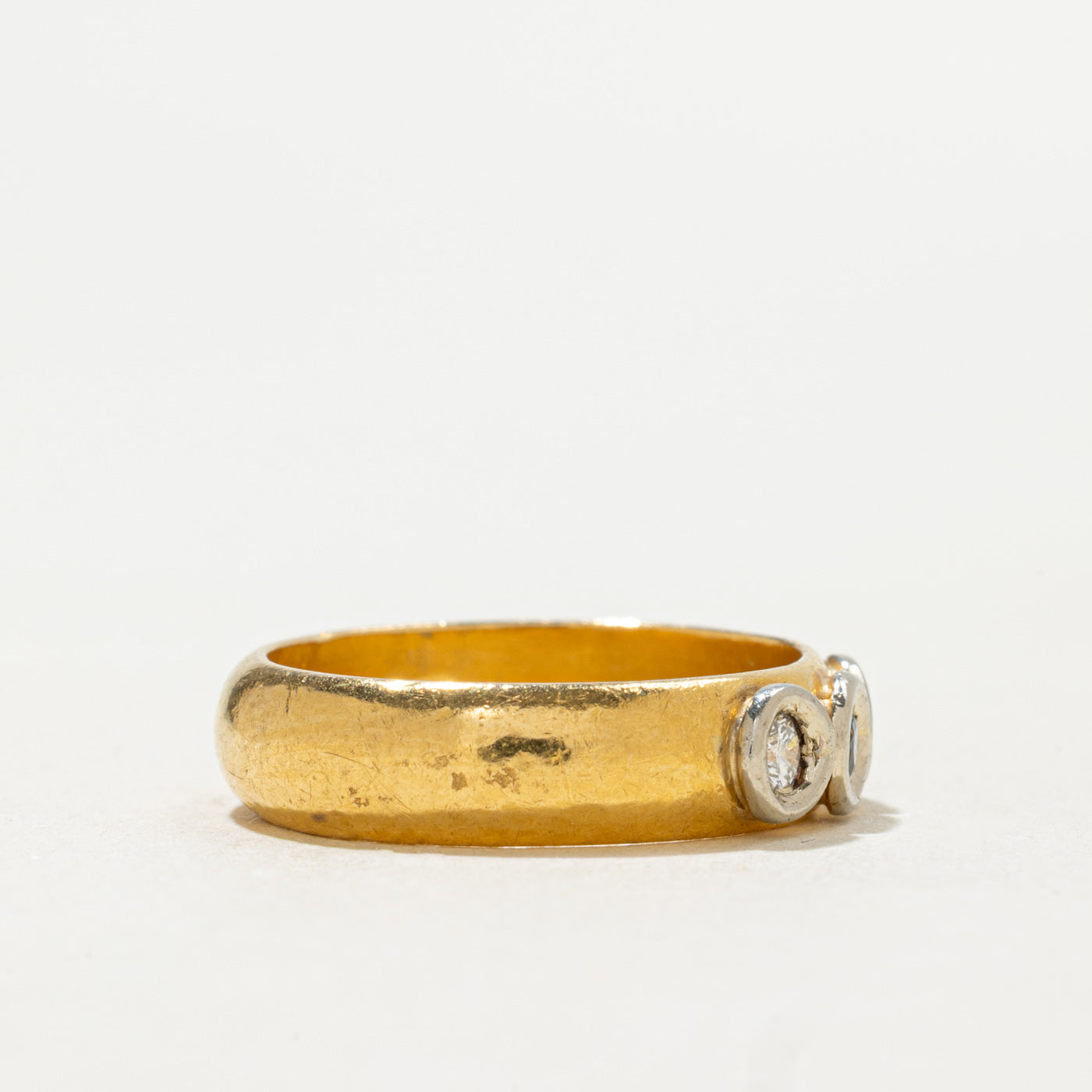 1966 London 22K Three Stone Sapphire & Diamond Band | 0.075ct, 0.10ctw | SZ 5