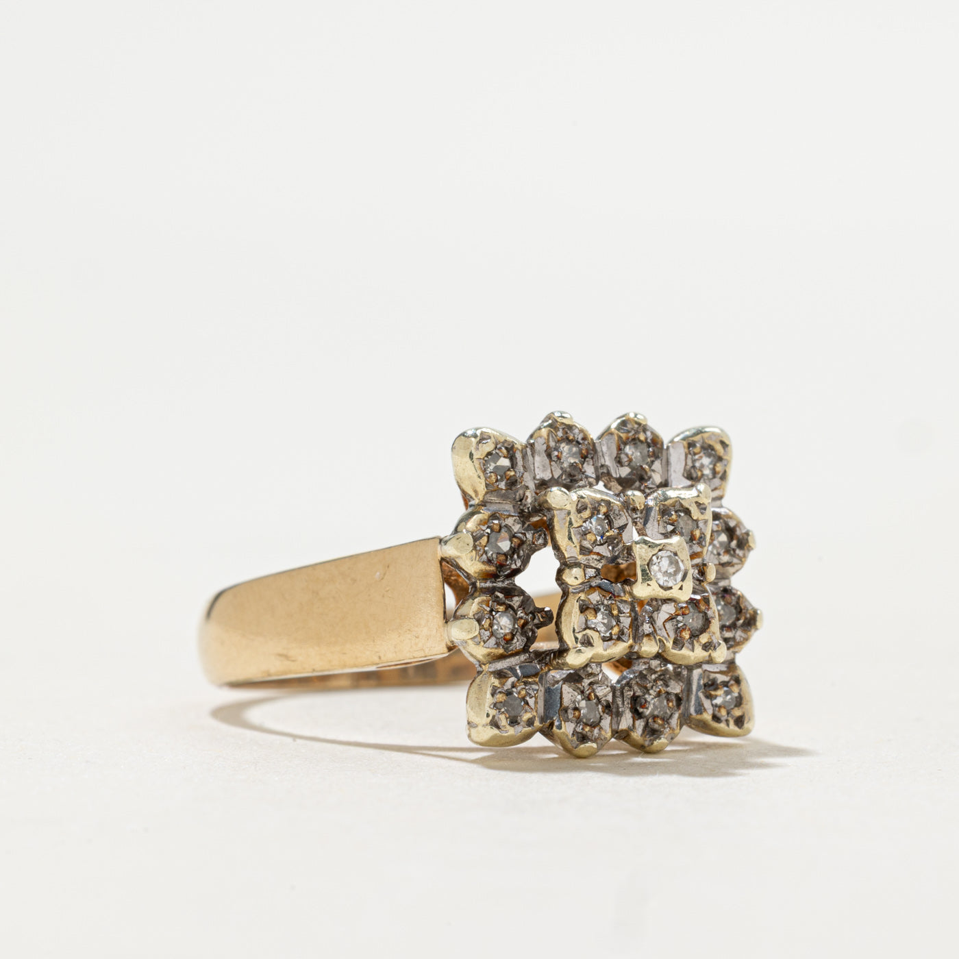 1980 Birmingham 9K Diamond Square Cluster Ring | 0.09ctw | SZ 7.25