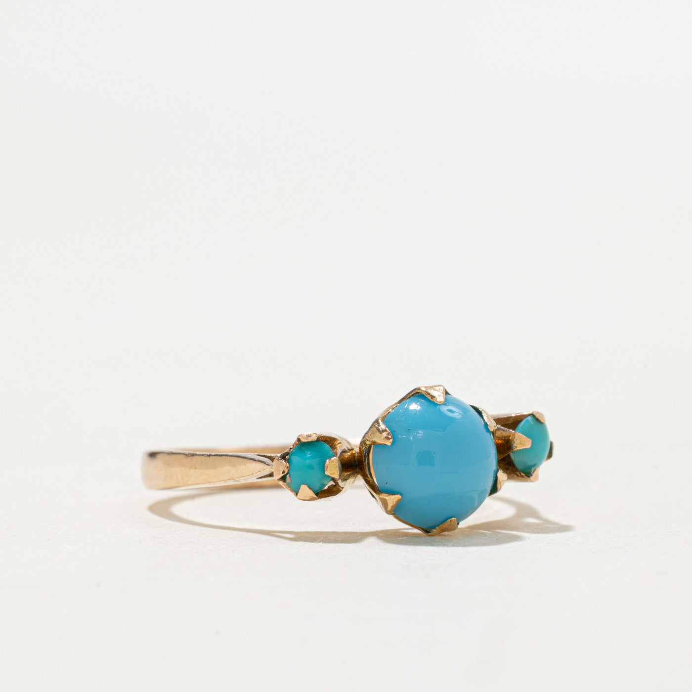 1950s Egyptian 18K Three Stone Imitation Turquoise Ring | 1.0ctw | SZ 5.5
