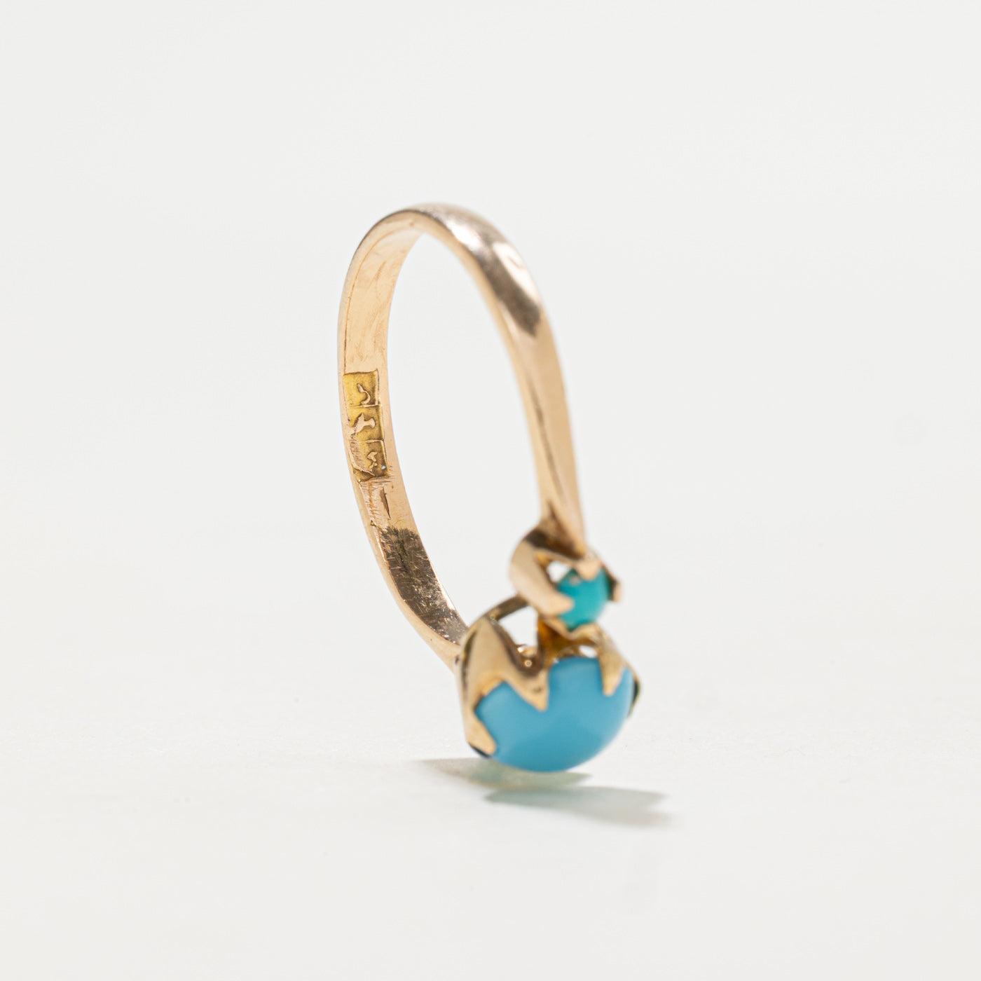 1950s Egyptian 18K Three Stone Imitation Turquoise Ring | 1.0ctw | SZ 5.5