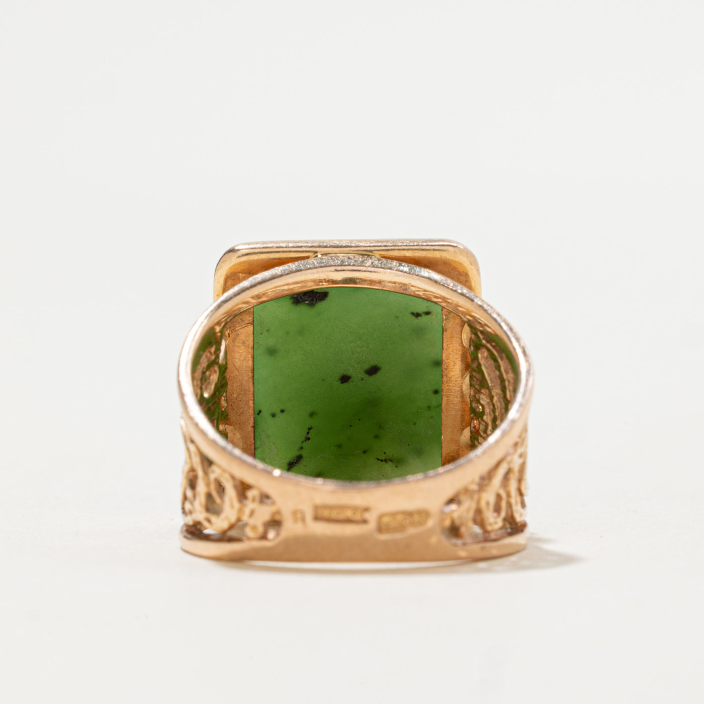 1979 Soviet Hallmarked 14K Nephrite Jade Cocktail Ring | 8ct | SZ 7.75