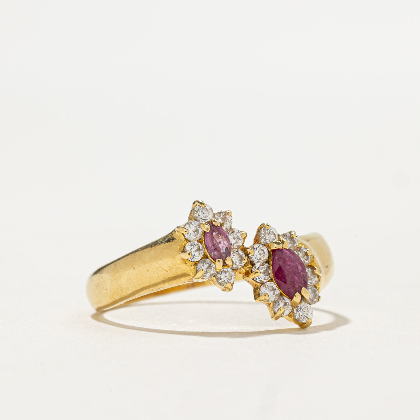 Italian Toi et Moi Marquise Cut Ruby & Diamond Halo Ring | 0.15ctw, 0.25ctw | SZ 9