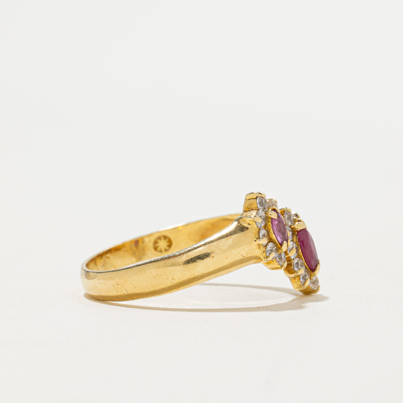 Italian Toi et Moi Marquise Cut Ruby & Diamond Halo Ring | 0.15ctw, 0.25ctw | SZ 9