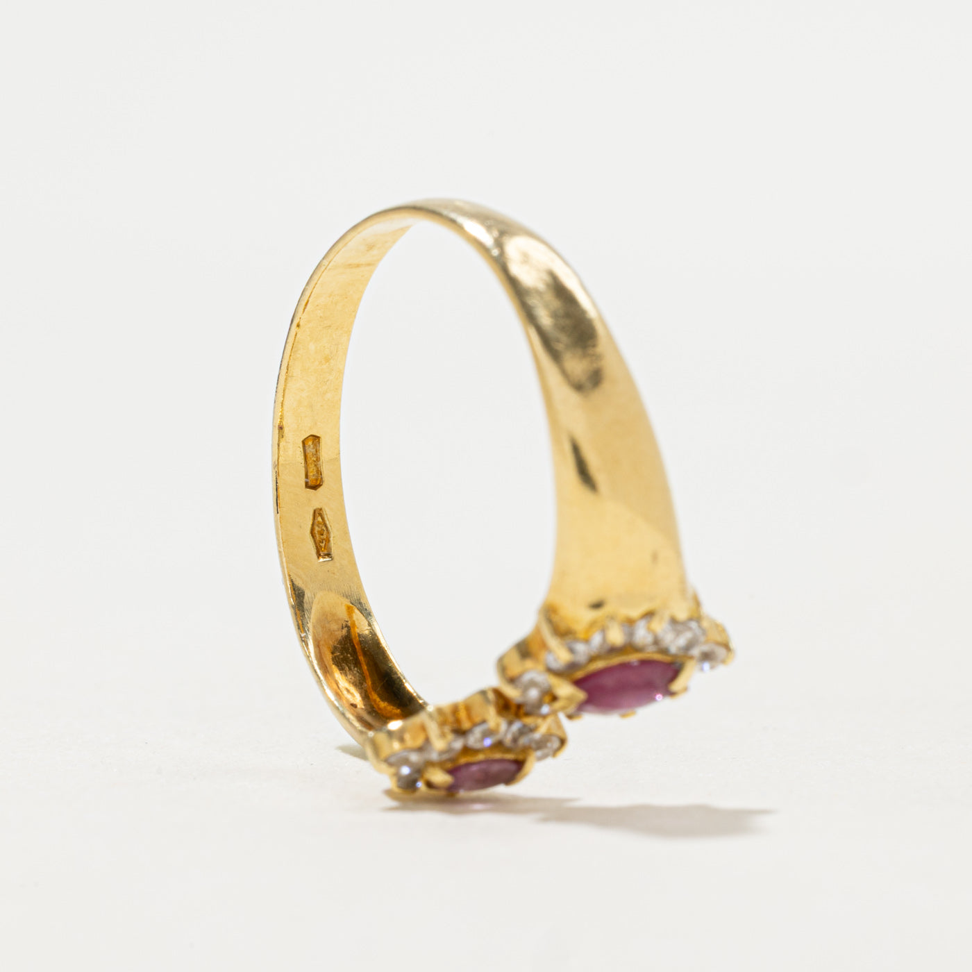 Italian Toi et Moi Marquise Cut Ruby & Diamond Halo Ring | 0.15ctw, 0.25ctw | SZ 9