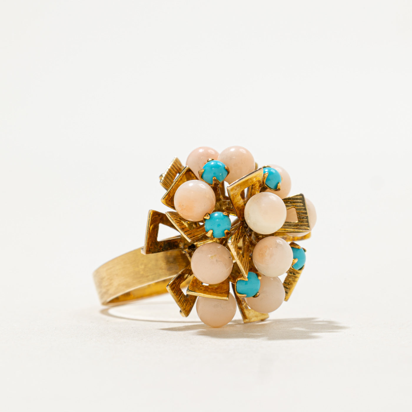 14K Imitation Coral & Imitation Turquoise Cluster Cocktail Ring | 0.60ctw | SZ 8