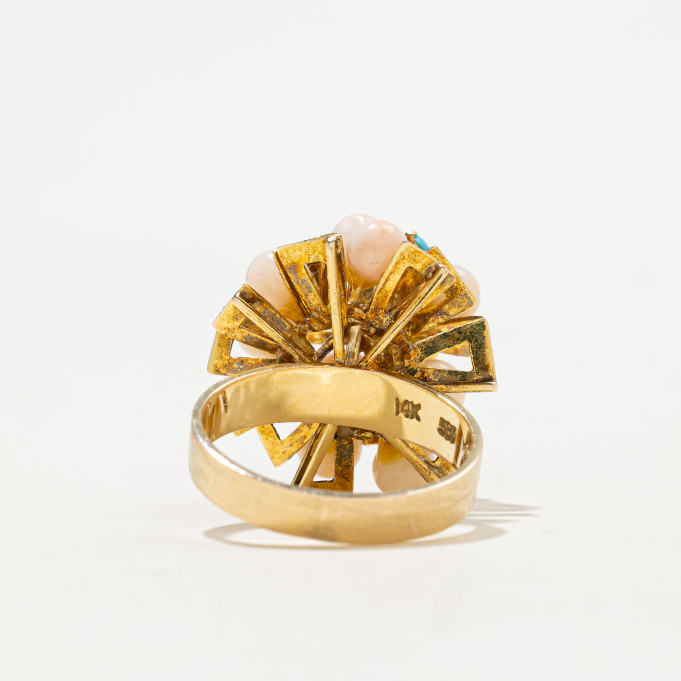 14K Imitation Coral & Imitation Turquoise Cluster Cocktail Ring | 0.60ctw | SZ 8