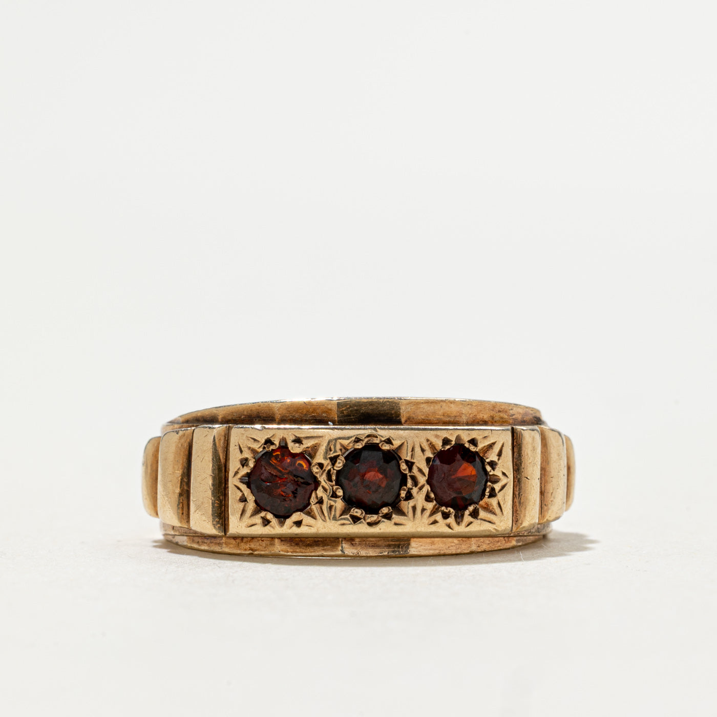 1973 Birmingham 9K Star Set Three Stone Garnet Ring | 0.50ctw | SZ 8.5