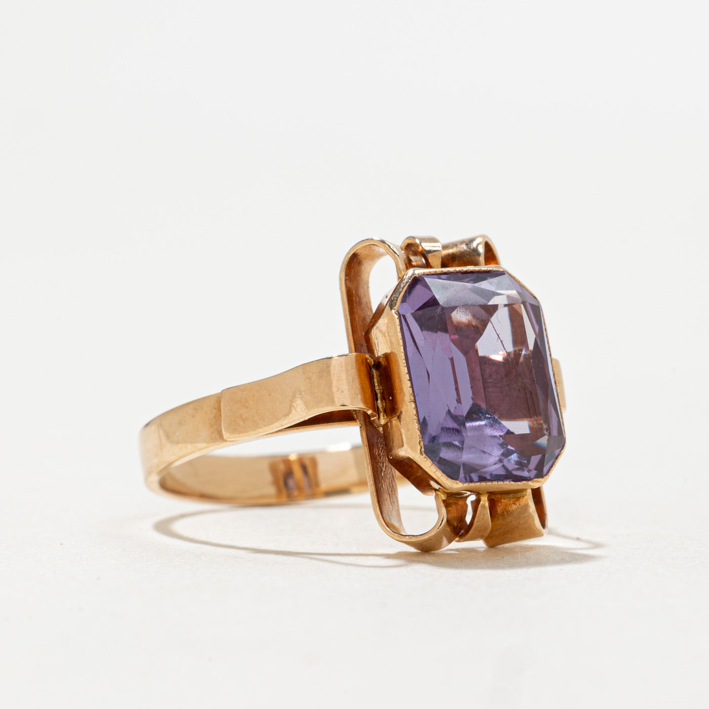 Vintage Polish 14K Synthetic Purple Spinel Abstract Ring | 2.0ct | SZ 5.5