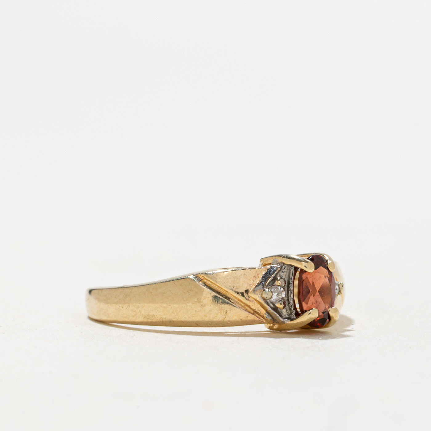 10K Garnet & Diamond Accented Ring | 0.20t, 0.01ctw | SZ 5