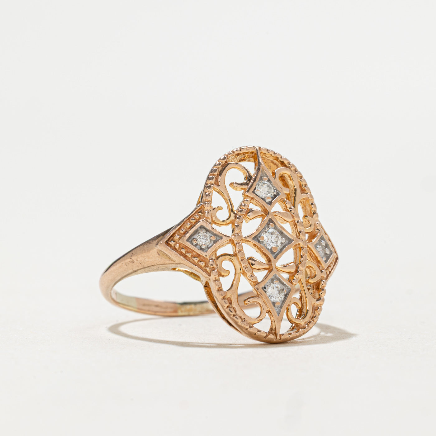 10K Rose Gold Diamond Scrollwork Ring | 0.07ctw | SZ7