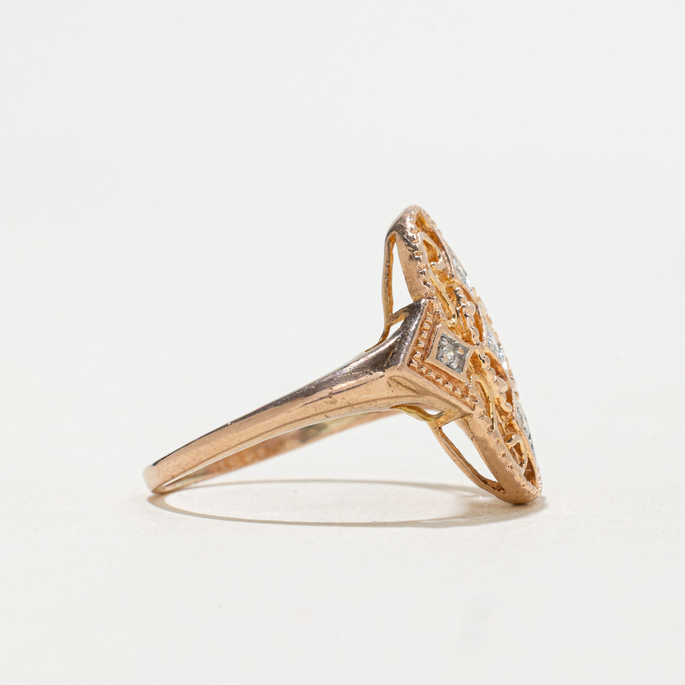 10K Rose Gold Diamond Scrollwork Ring | 0.07ctw | SZ7