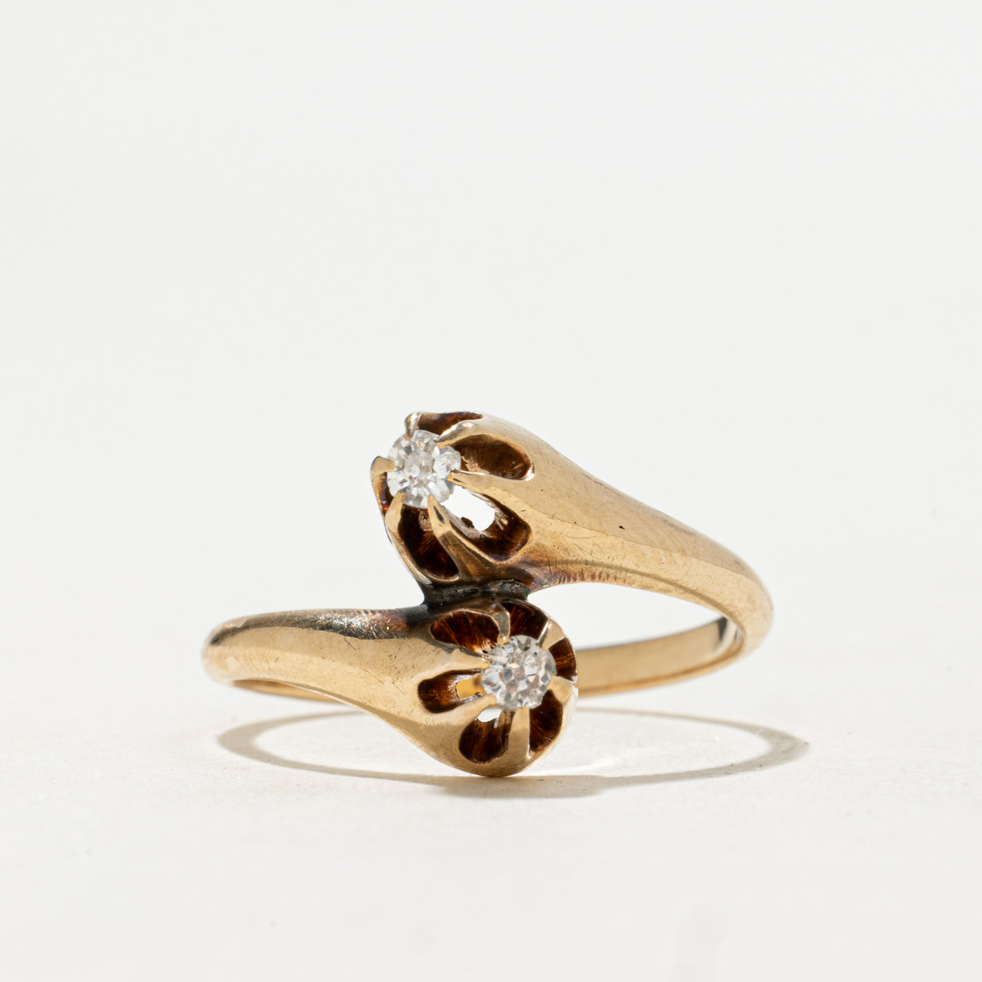 Bague Toi et Moi en or 14 carats avec diamant taille ancienne | 0,10 ct | Taille 6,5