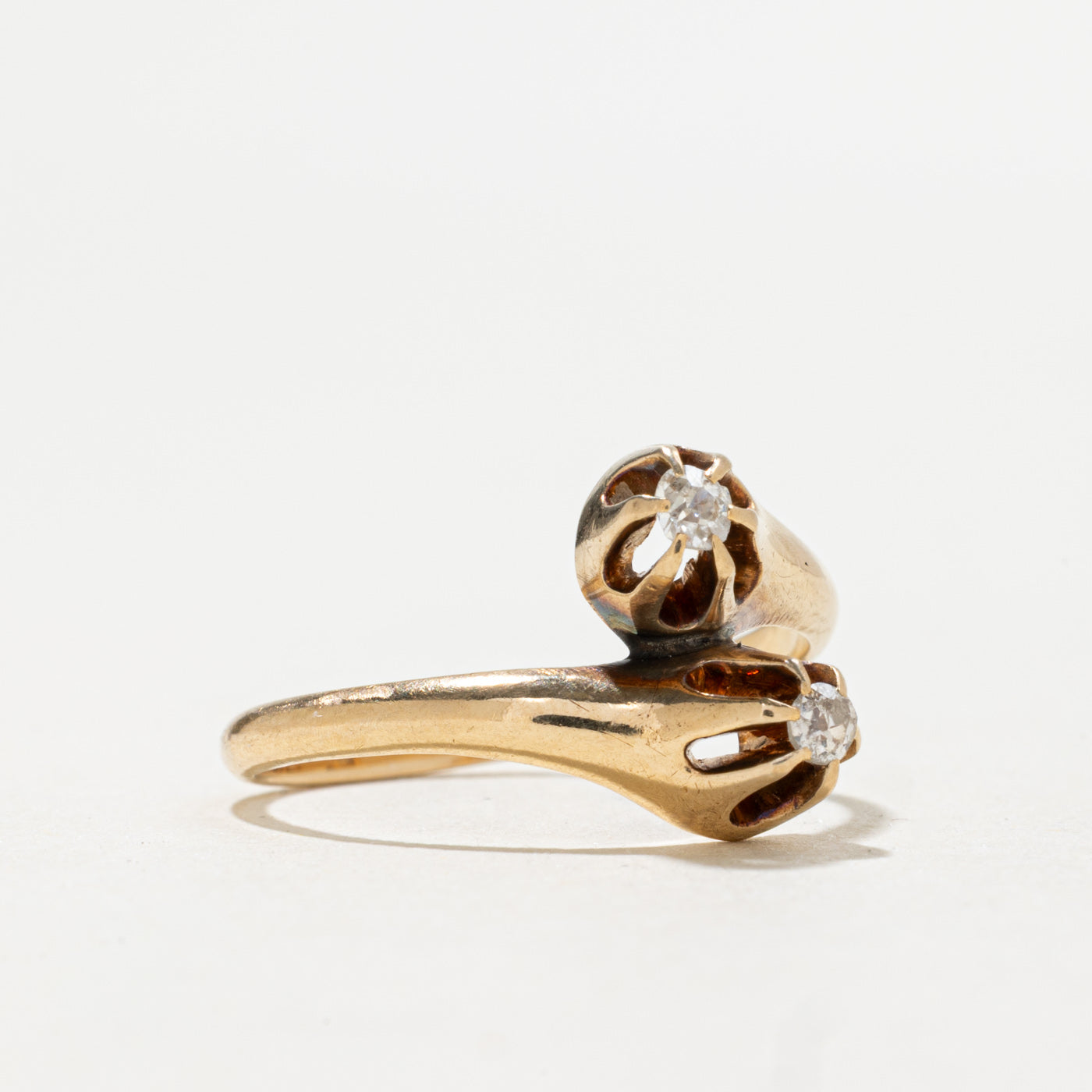 Bague Toi et Moi en or 14 carats avec diamant taille ancienne | 0,10 ct | Taille 6,5