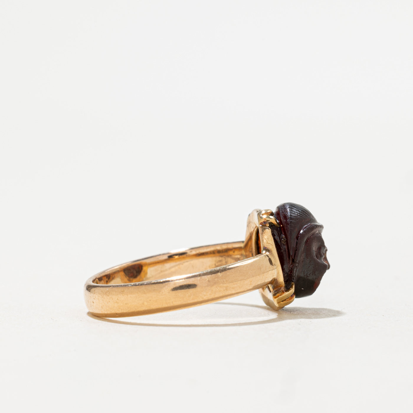 18K Carved Face Garnet Ring | 4.30ct | SZ 6.5