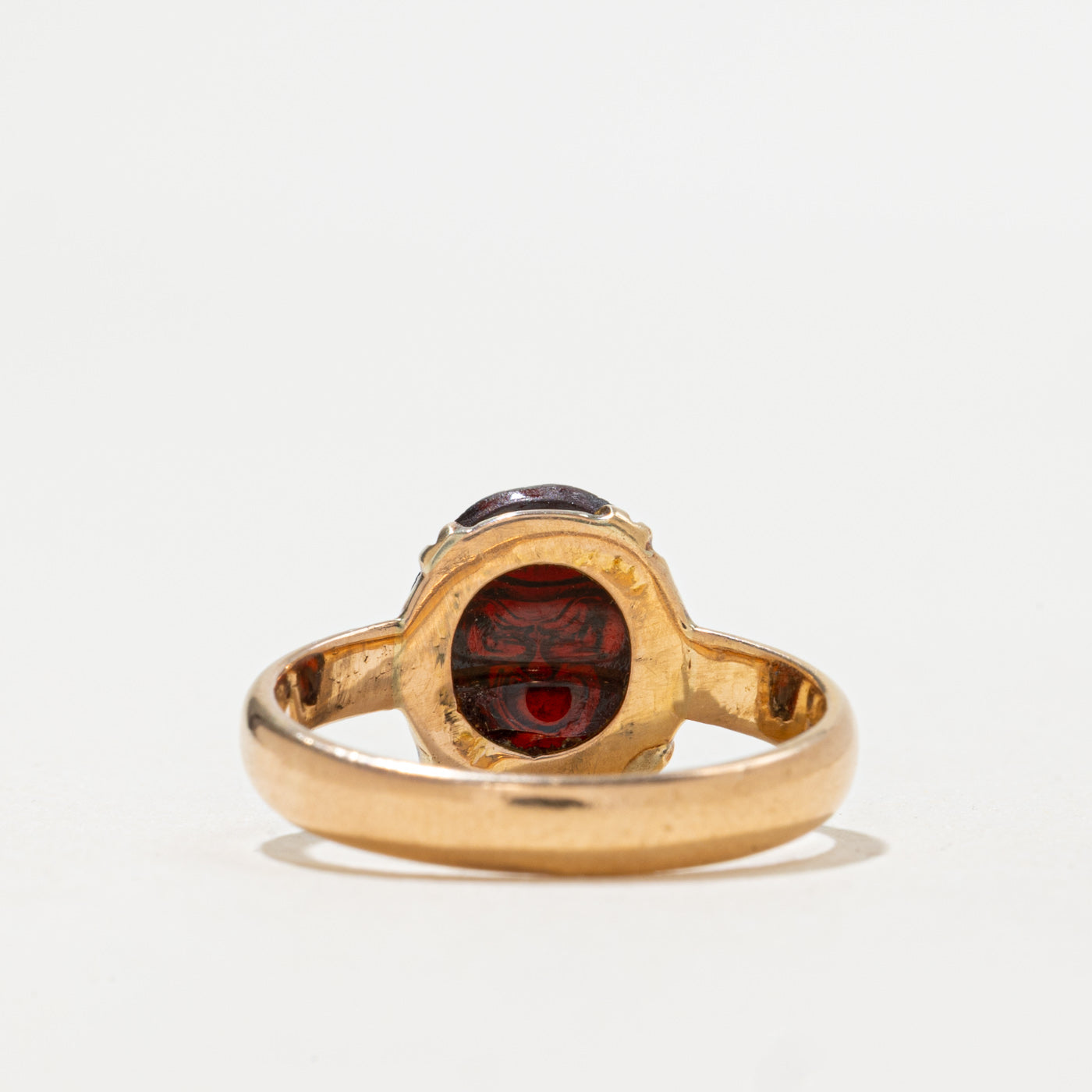 18K Carved Face Garnet Ring | 4.30ct | SZ 6.5